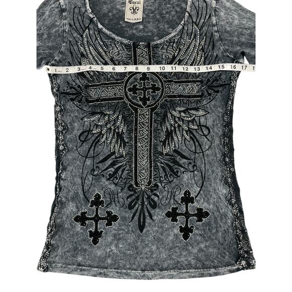 Vocal Cross Logo Tee Gray Black Medium Long Sleeve Goth Grunge Punk Edgy - Picture 11 of 12